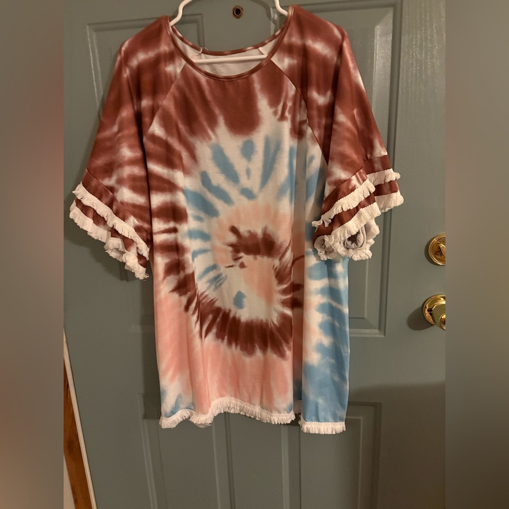 Shein Tie-Dye Fringe Sleeve Tunic Top – Size 3XL